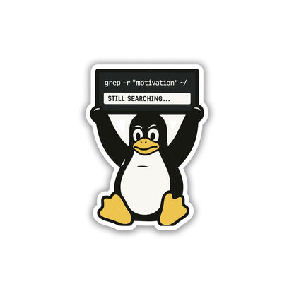 LINUX TUX STILL SEARCHING STICKER - stickyfunk premium stickers
