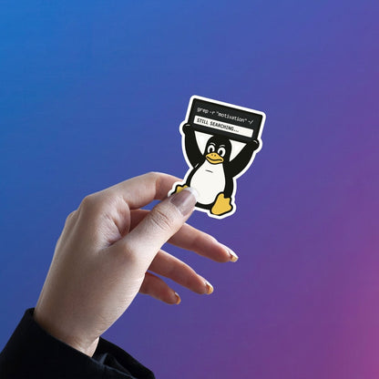 LINUX TUX STILL SEARCHING STICKER - stickyfunk premium stickers