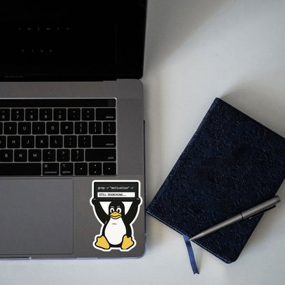 LINUX TUX STILL SEARCHING STICKER - stickyfunk premium stickers