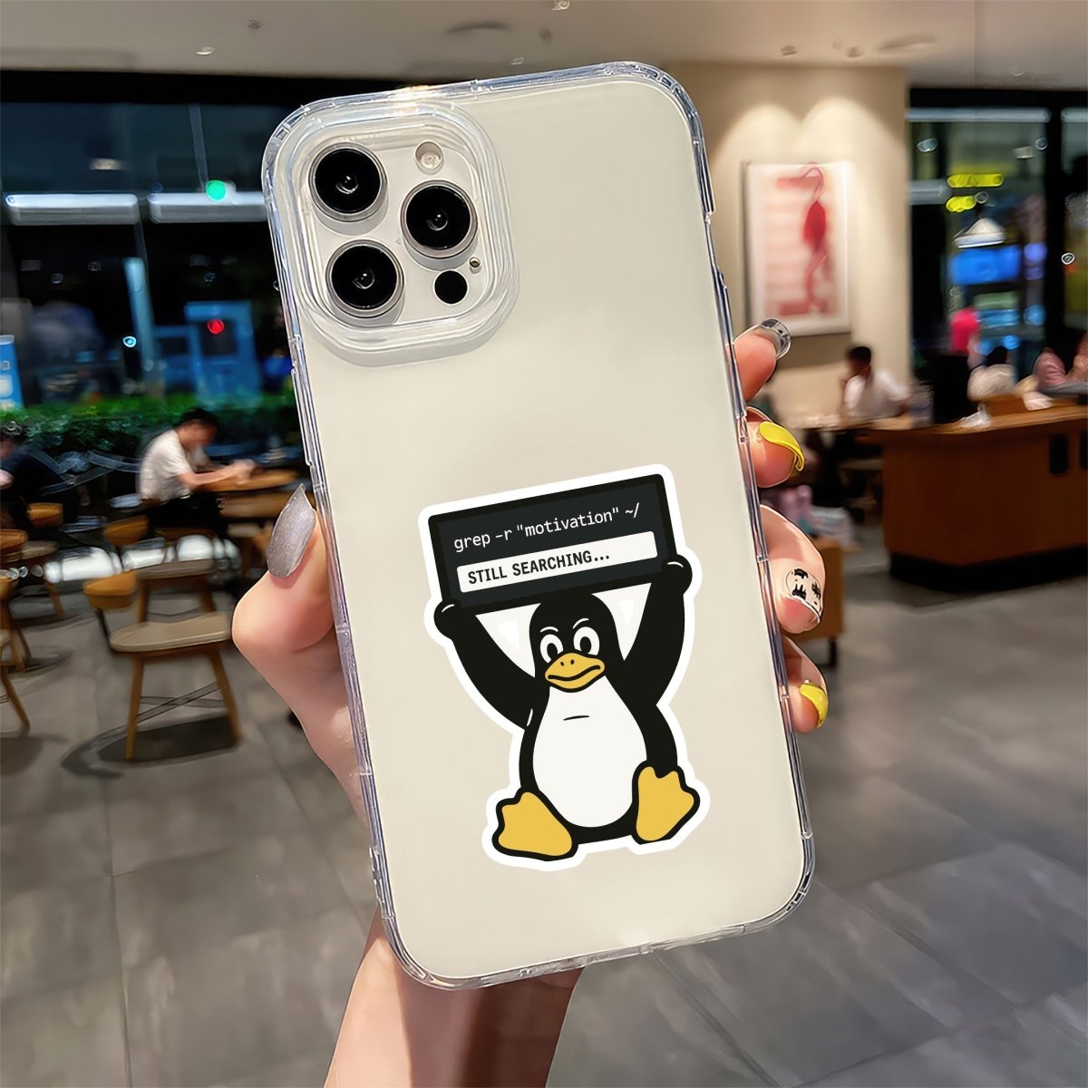 LINUX TUX STILL SEARCHING STICKER - stickyfunk premium stickers