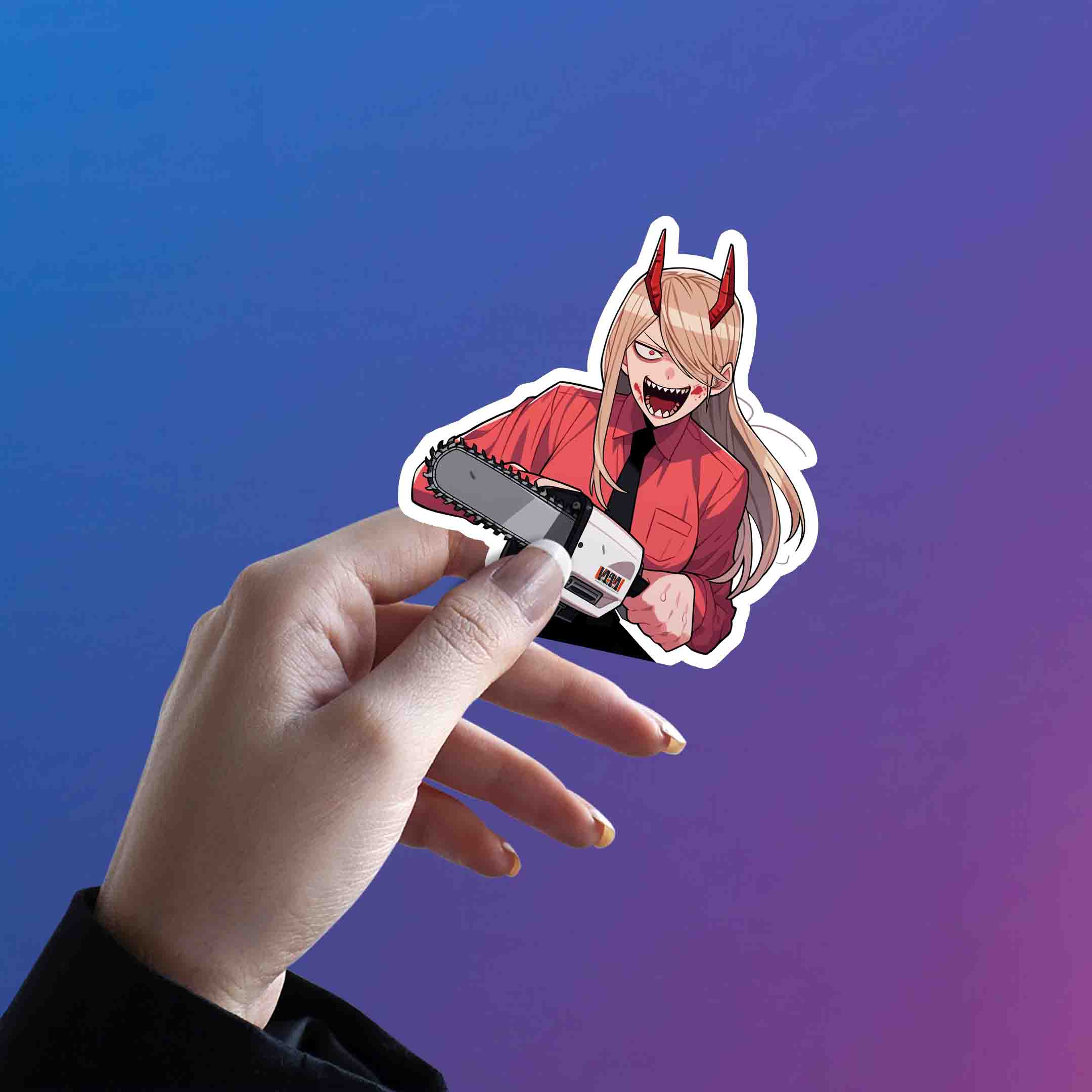 CHAINSAW MAN POWER WITH CHAINSAW STICKER - stickyfunk premium stickers