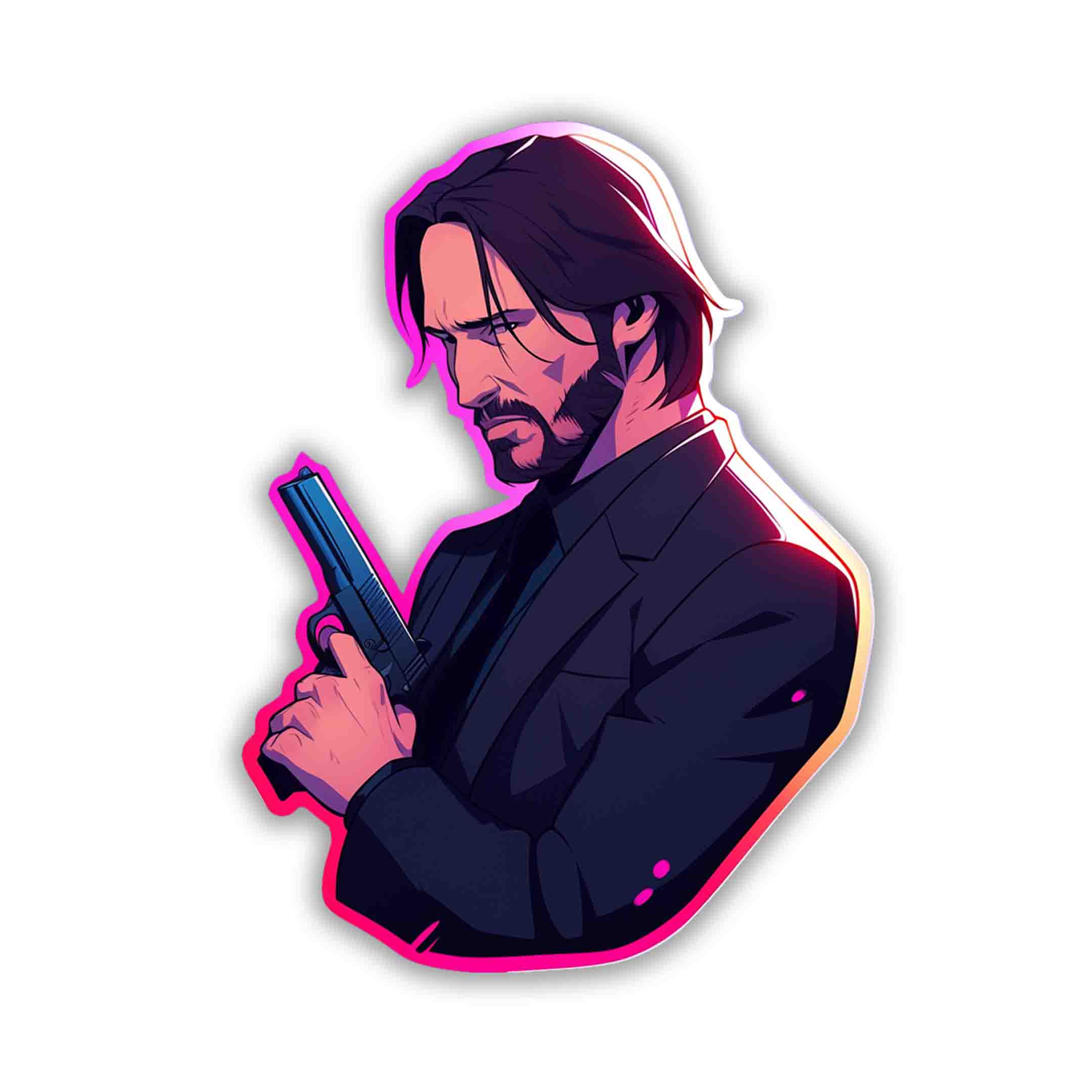 JOHN WICK WITH GUN COLORFUL STROKE STICKER - stickyfunk premium stickers