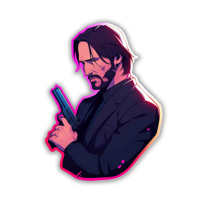 JOHN WICK WITH GUN COLORFUL STROKE STICKER - stickyfunk premium stickers