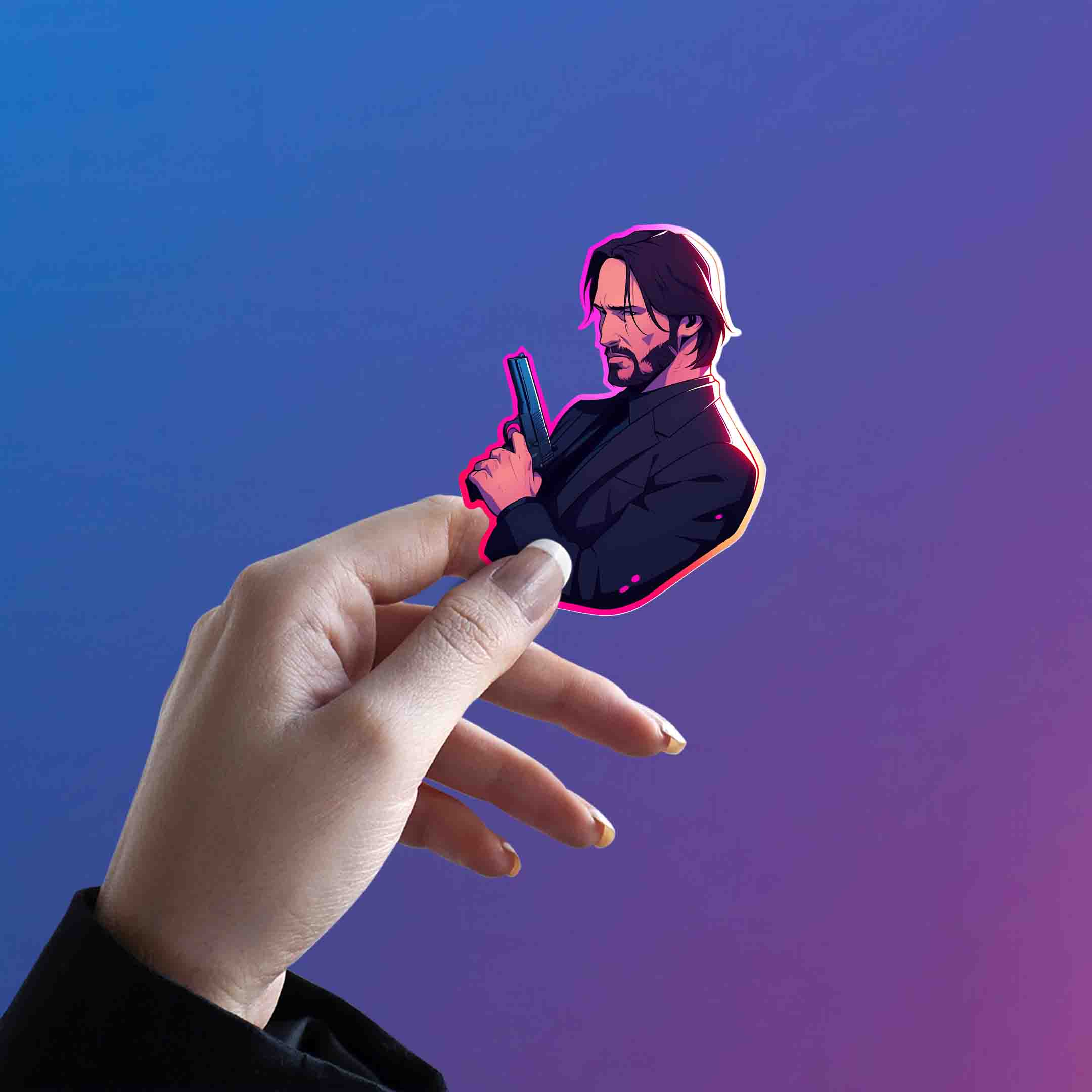 JOHN WICK WITH GUN COLORFUL STROKE STICKER - stickyfunk premium stickers