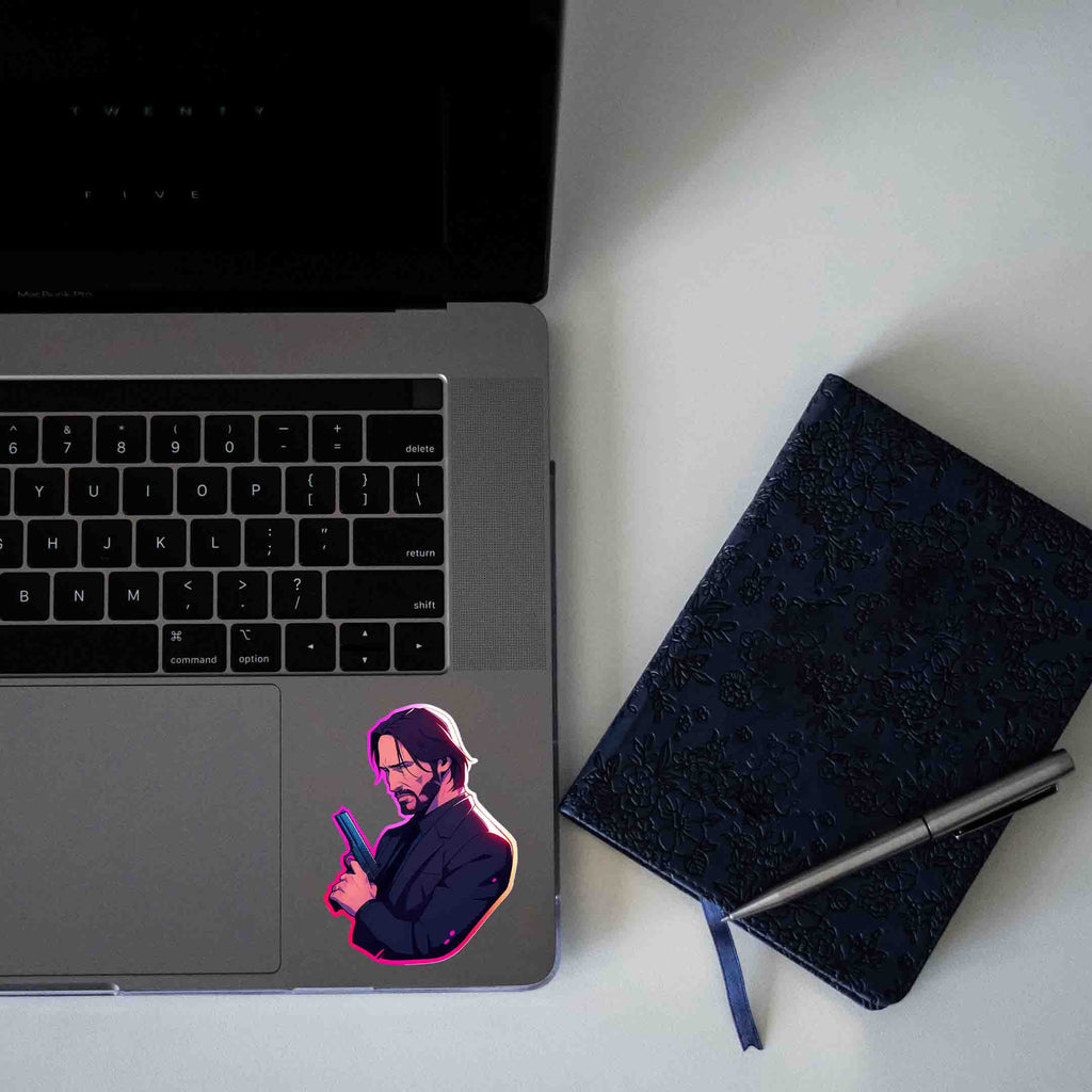JOHN WICK WITH GUN COLORFUL STROKE STICKER - stickyfunk premium stickers