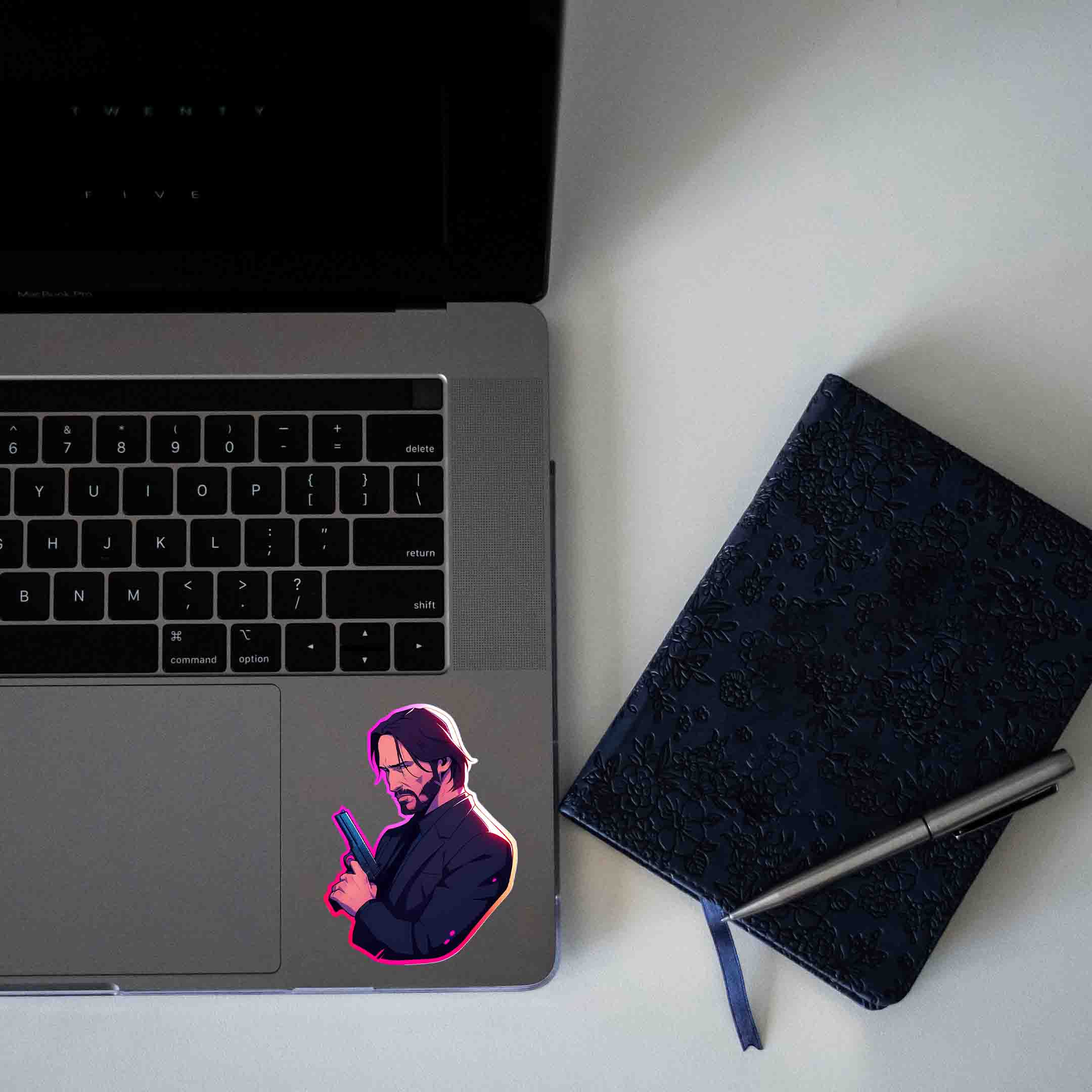JOHN WICK WITH GUN COLORFUL STROKE STICKER - stickyfunk premium stickers