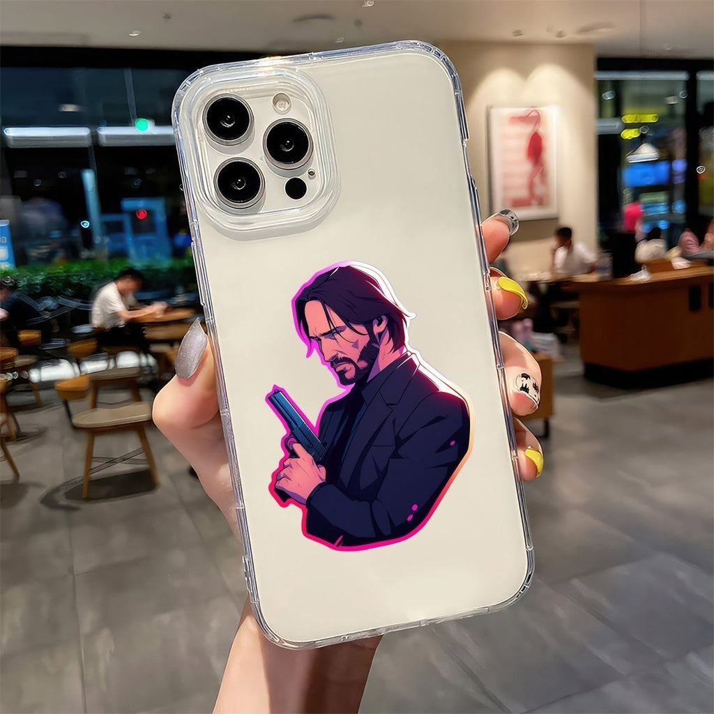 JOHN WICK WITH GUN COLORFUL STROKE STICKER - stickyfunk premium stickers