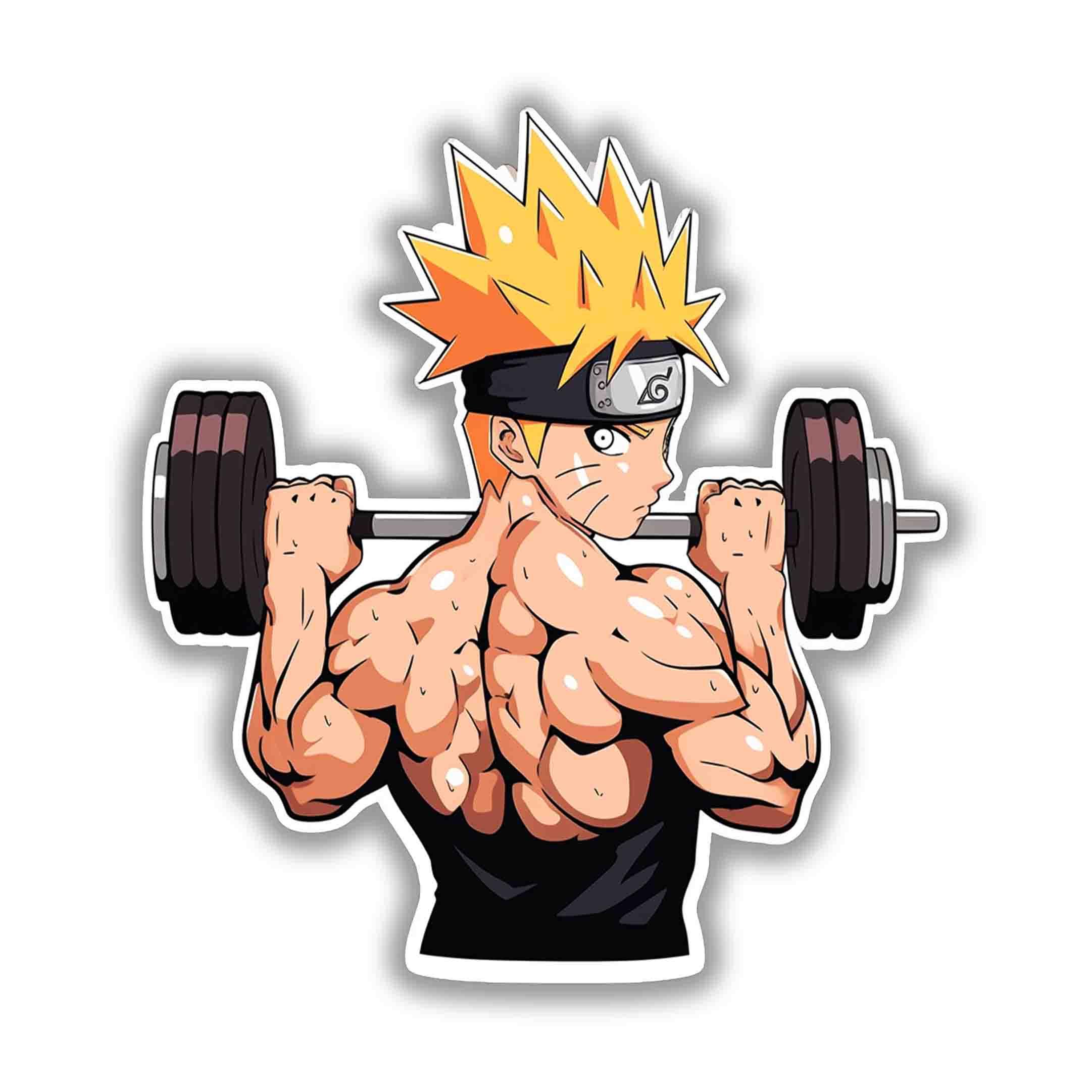 BODYBUILDER NARUTO LIFTING BARBELL STICKER - stickyfunk premium stickers