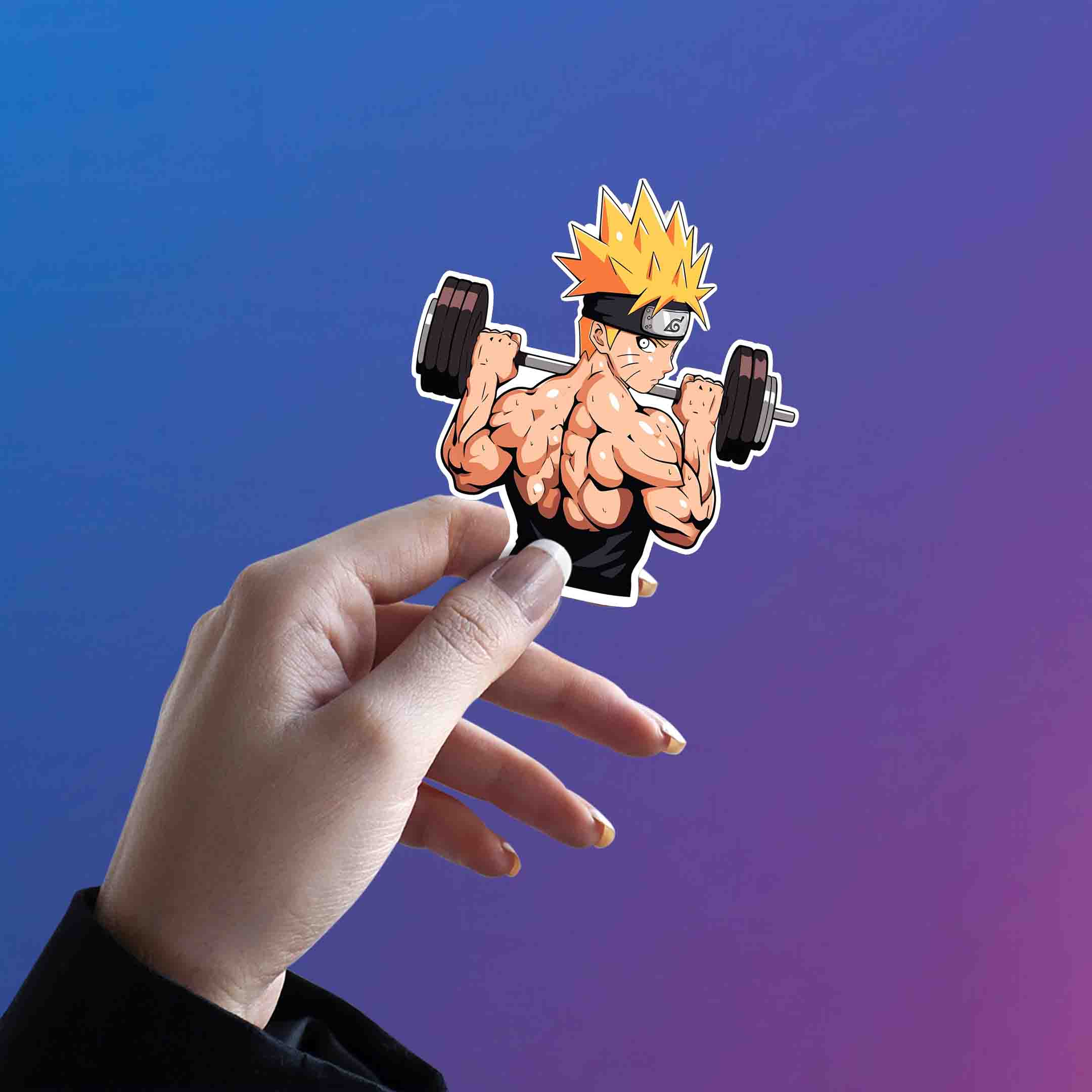 BODYBUILDER NARUTO LIFTING BARBELL STICKER - stickyfunk premium stickers