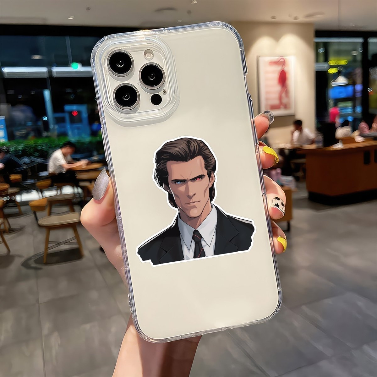 PATRICK BATEMAN HETEROCHROMATIC EYES STICKER - stickyfunk premium stickers