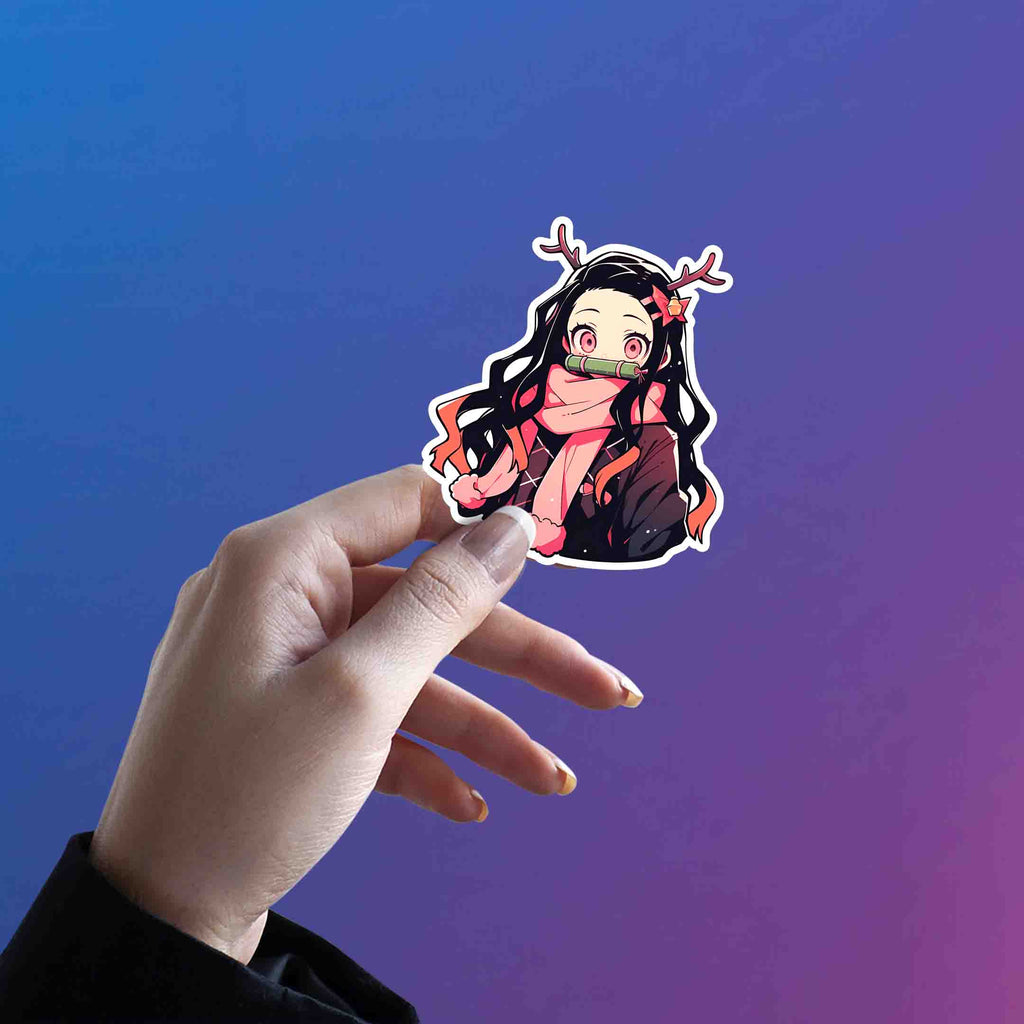 NEZUKO WITH REINDEER ANTLERS STICKER - stickyfunk premium stickers