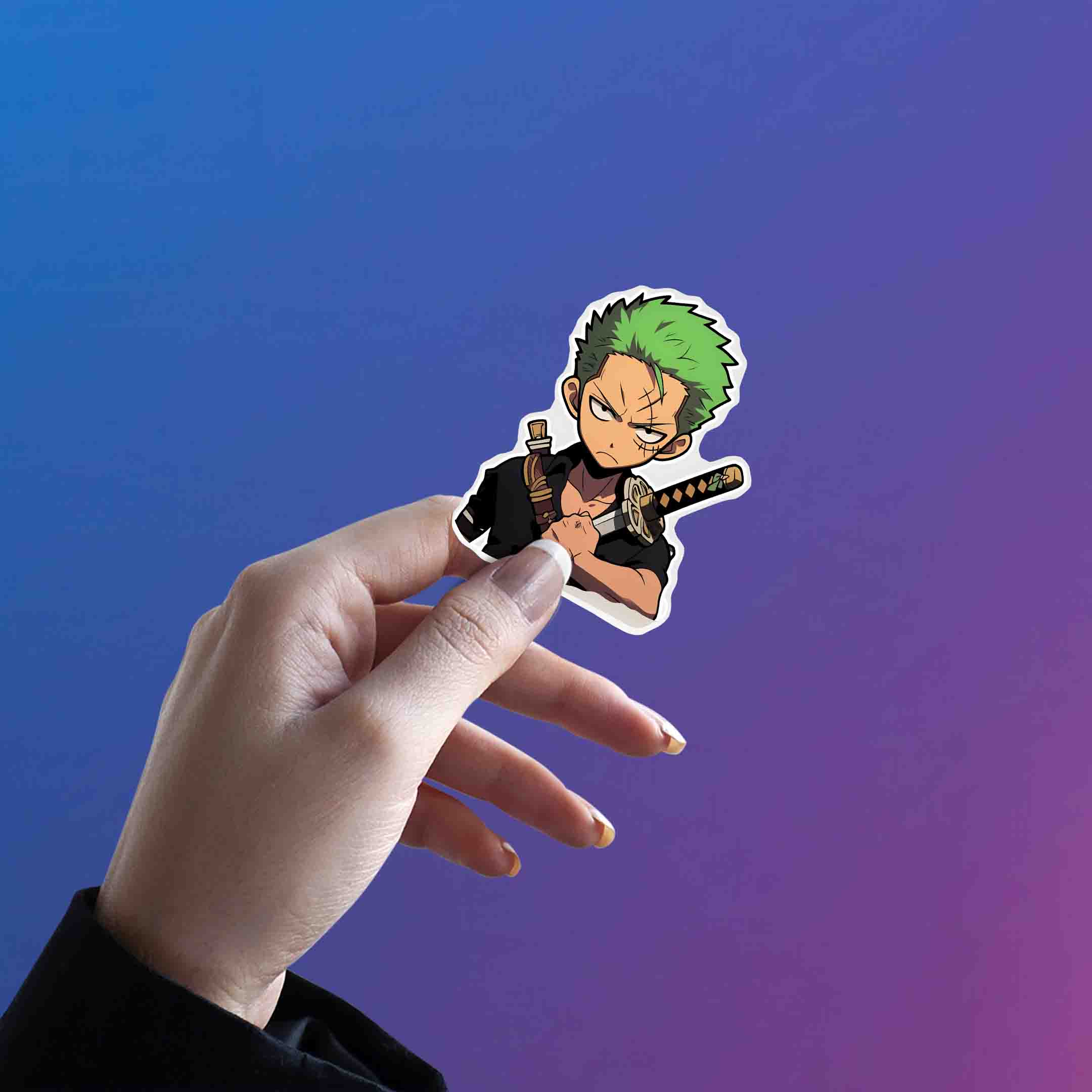 SAD RORONOA ZORO WITH SWORD STICKER - stickyfunk premium stickers