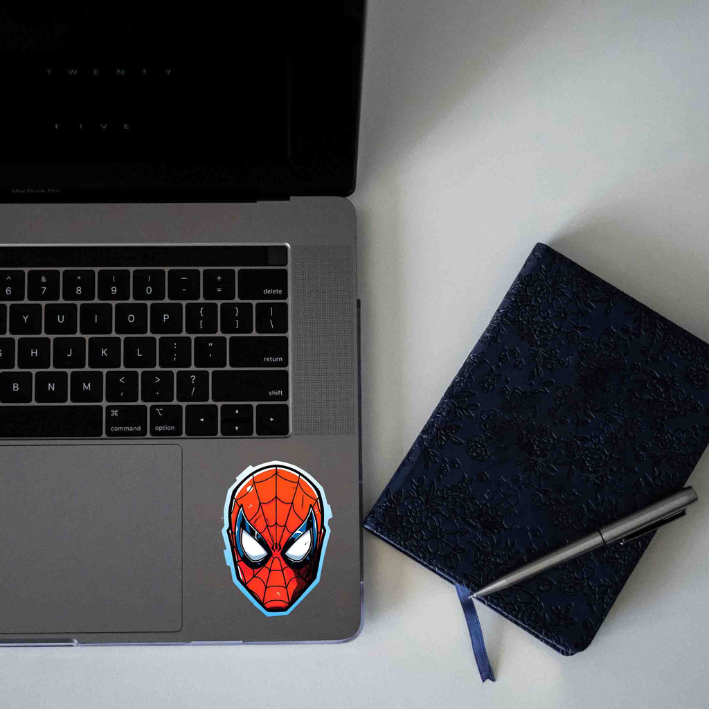 SPIDER - MAN HEAD BLUE STROKE STICKER - stickyfunk premium stickers