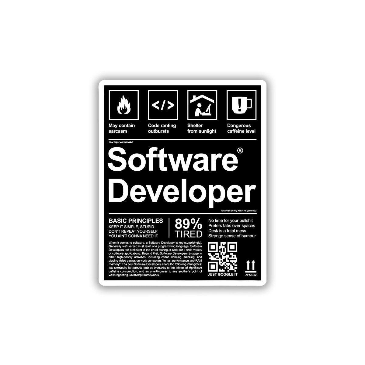 SOFTWARE DEVELOPER WARNING LABEL STICKER