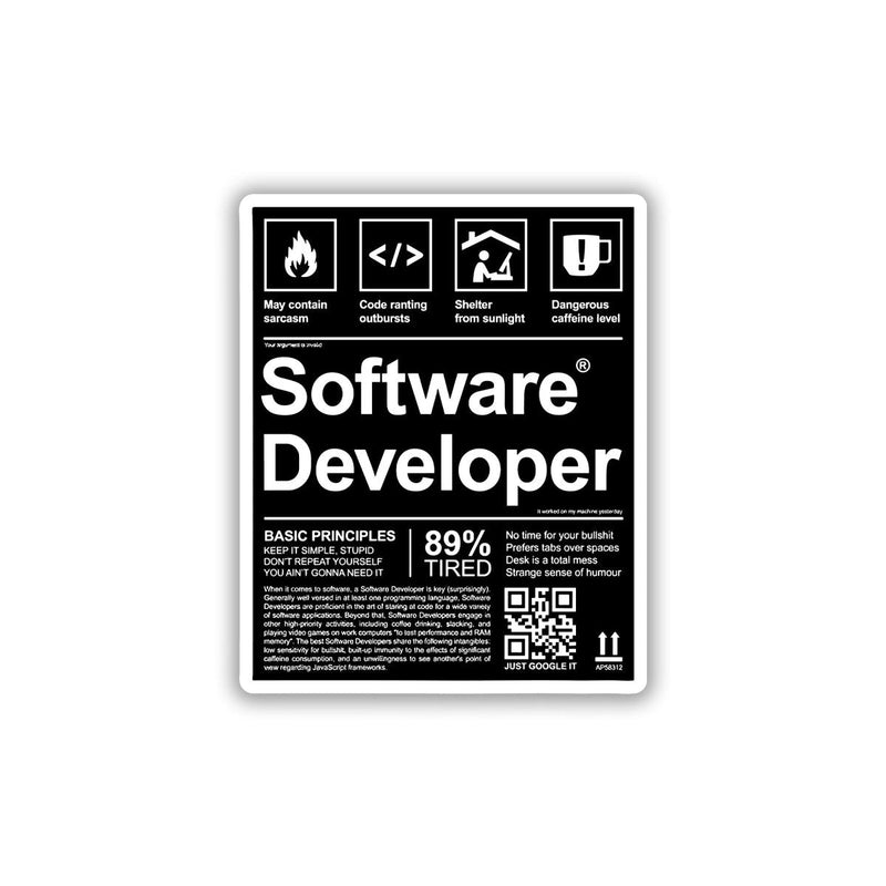 SOFTWARE DEVELOPER WARNING LABEL STICKER