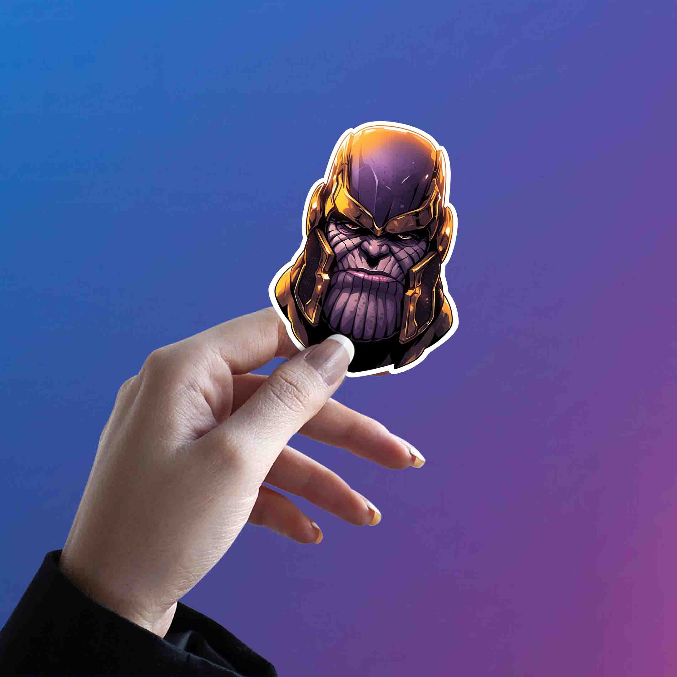 THANOS HEAD IN HELMET MARVEL STICKER - stickyfunk premium stickers