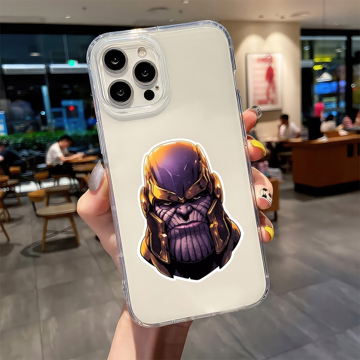 THANOS HEAD IN HELMET MARVEL STICKER - stickyfunk premium stickers