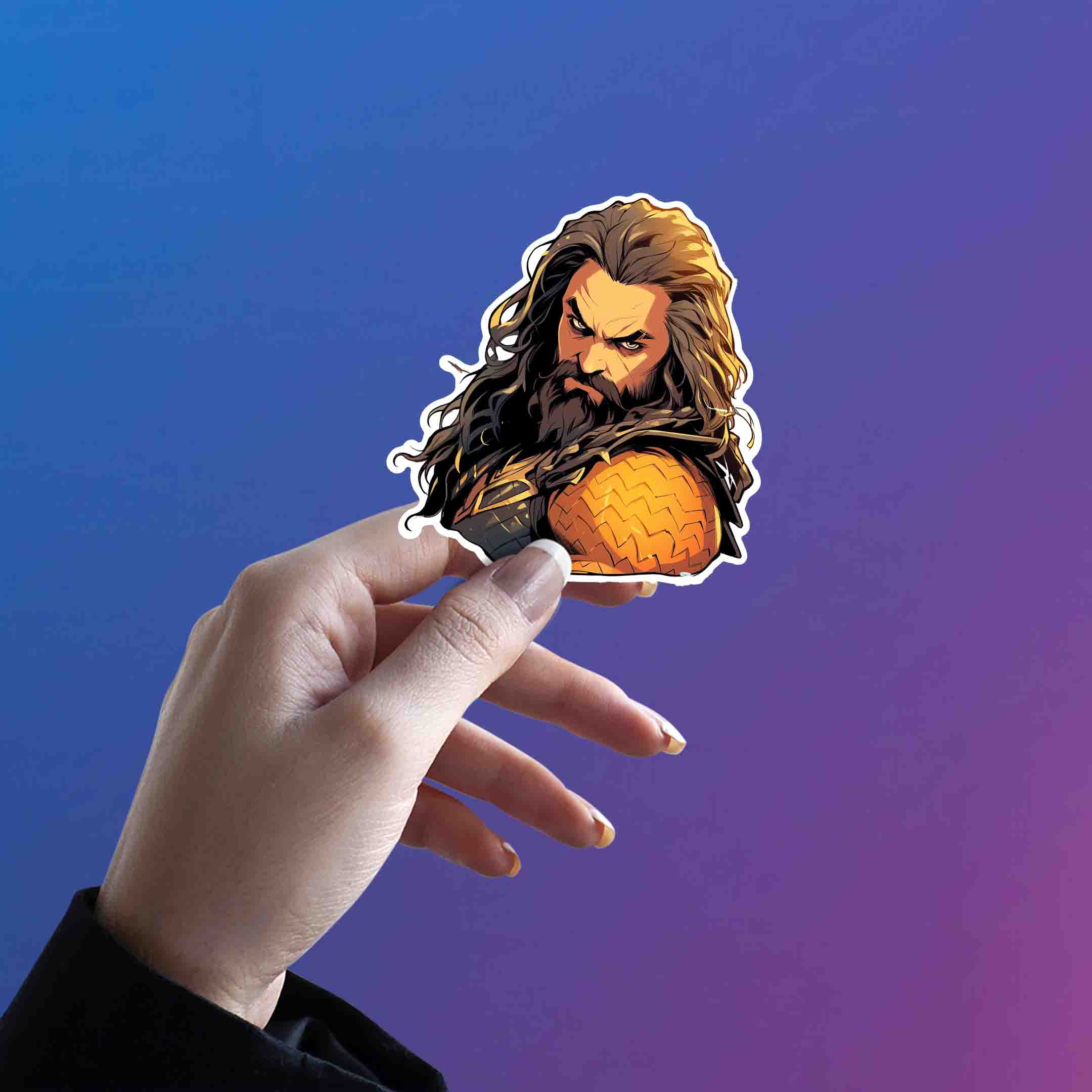 AQUAMAN JASON MOMOA ART STICKER - stickyfunk premium stickers