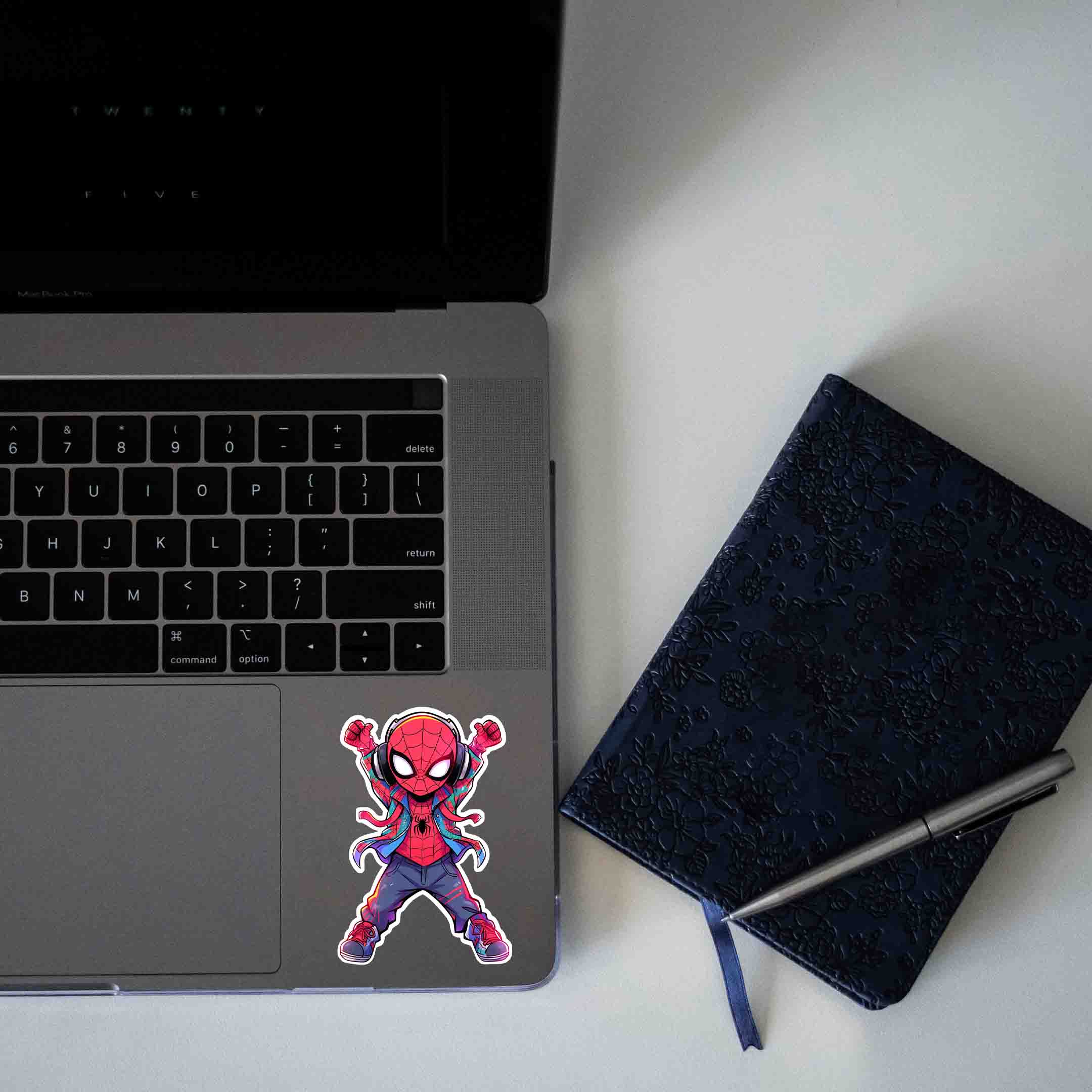 CHIBI SPIDER - MAN DANCING WITH HEADPHONES STICKER - stickyfunk premium stickers