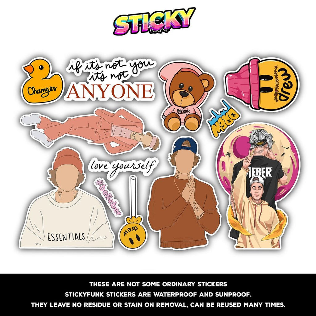JUSTIN BIEBER MINI STICKERS SHEET - stickyfunk premium stickers