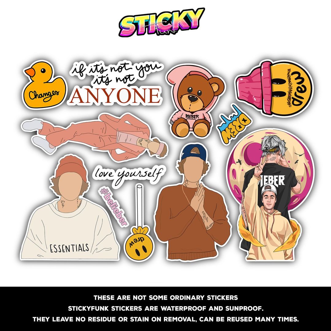 JUSTIN BIEBER MINI STICKERS SHEET - stickyfunk premium stickers