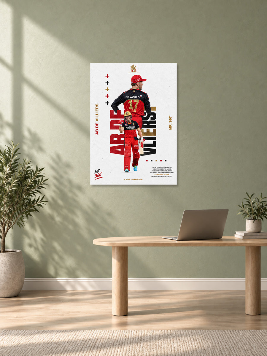 AB de Villiers RCB cricket wall poster mockup
