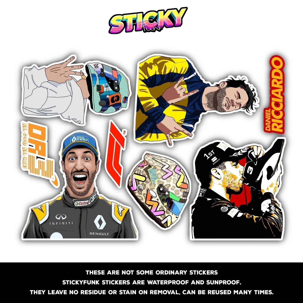 DANIEL RICCIARDO MINI STICKERS SHEET - stickyfunk premium stickers