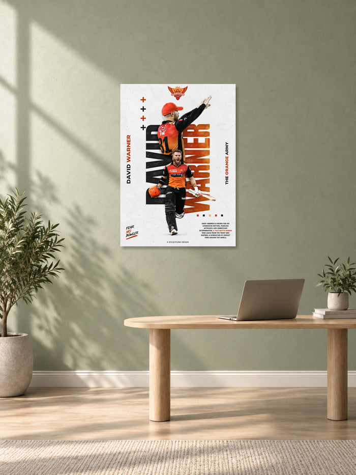 David Warner Sunrisers Hyderabad Cricket Wall Poster