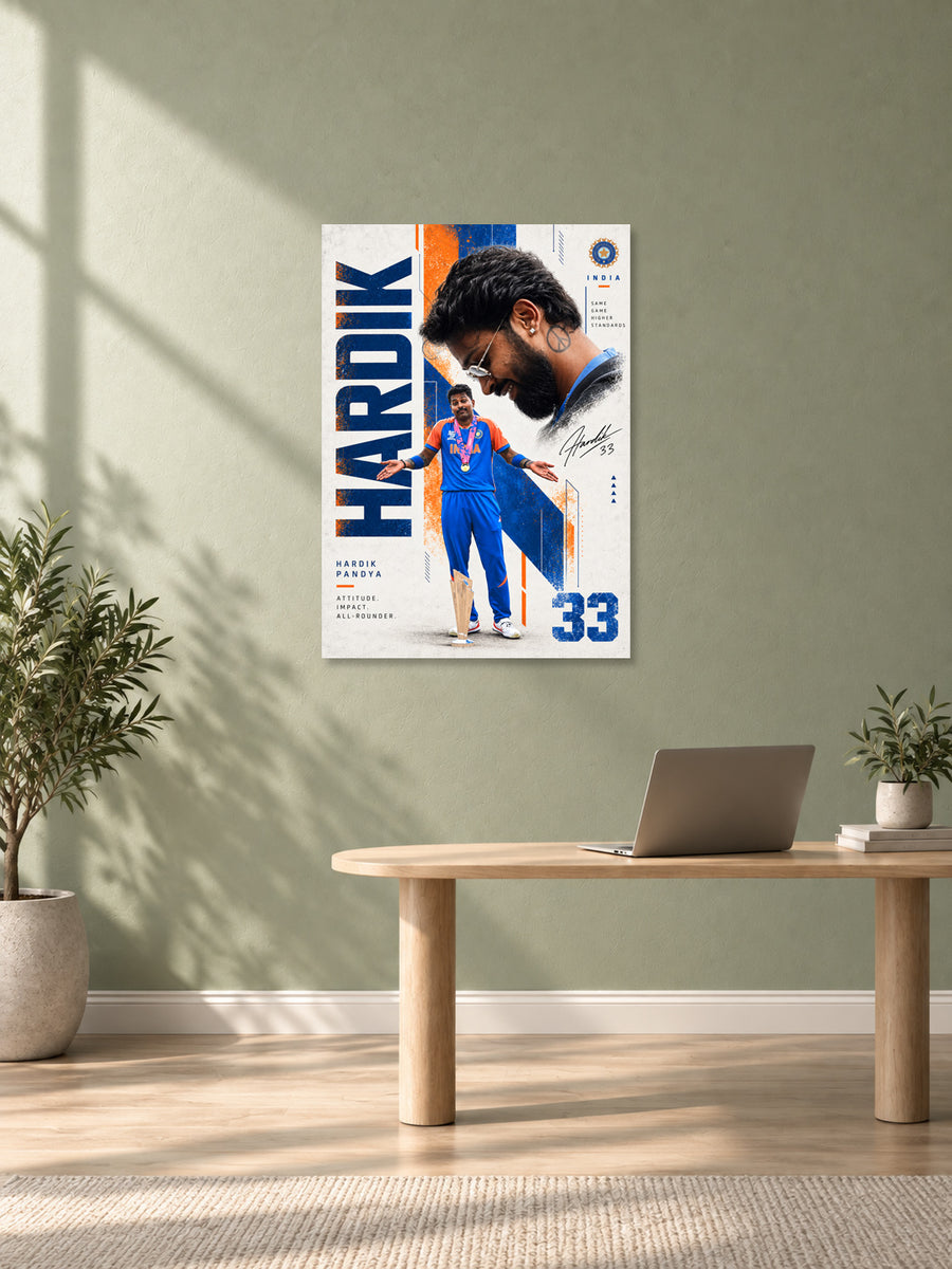 Hardik Pandya India cricket wall poster mockup