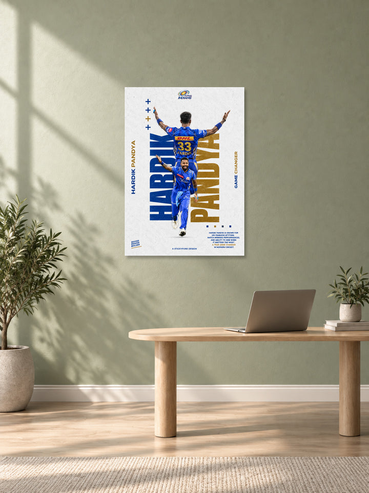 Hardik Pandya Mumbai Indians Cricket Wall Poster