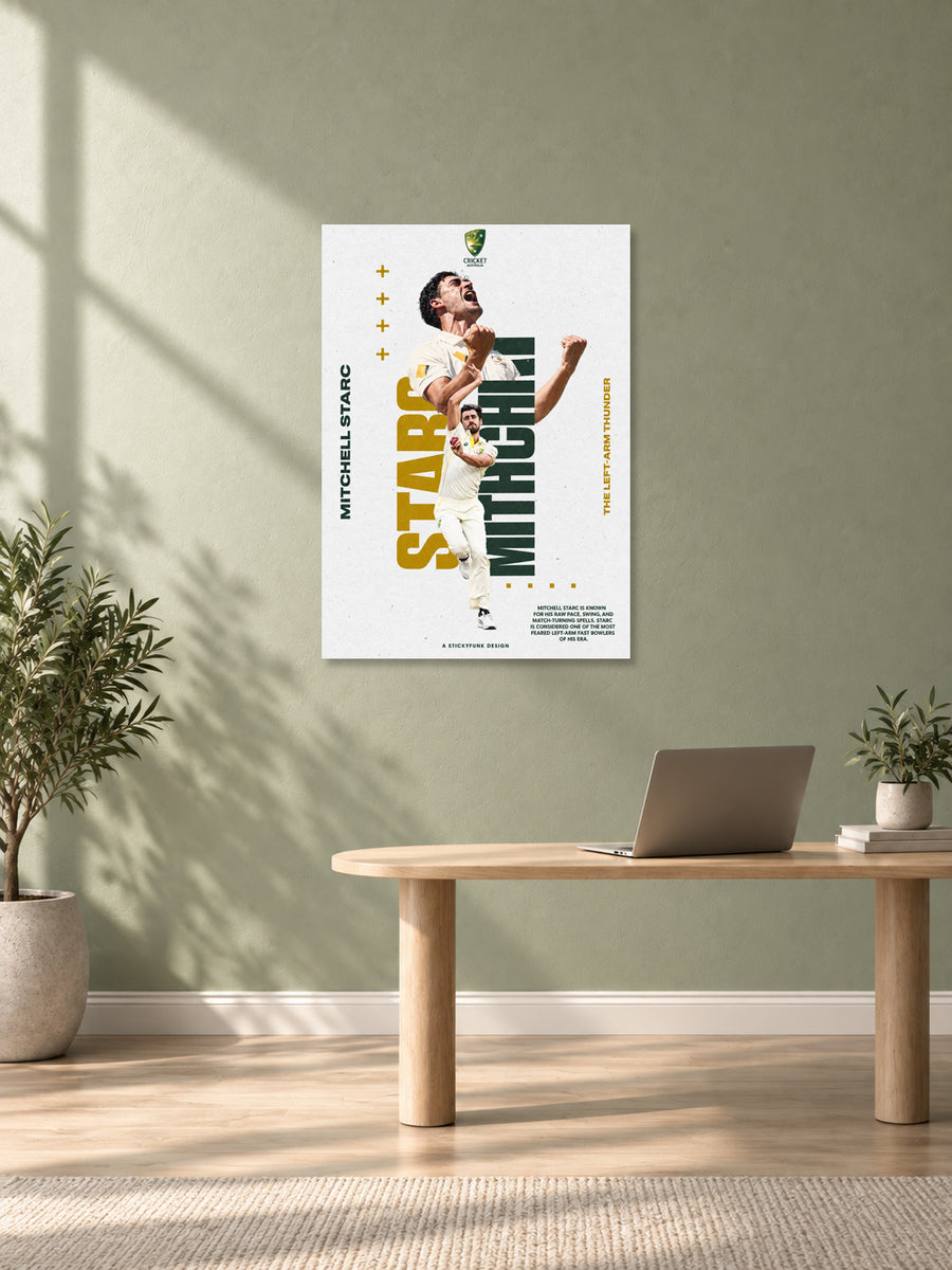 Mitchell Starc Test cricket wall poster mockup