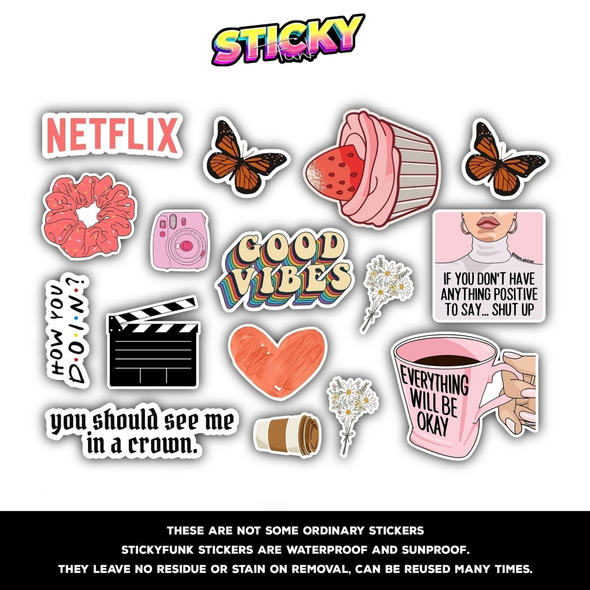 PINK AESTHETIC MINI STICKERS SHEET - stickyfunk premium stickers