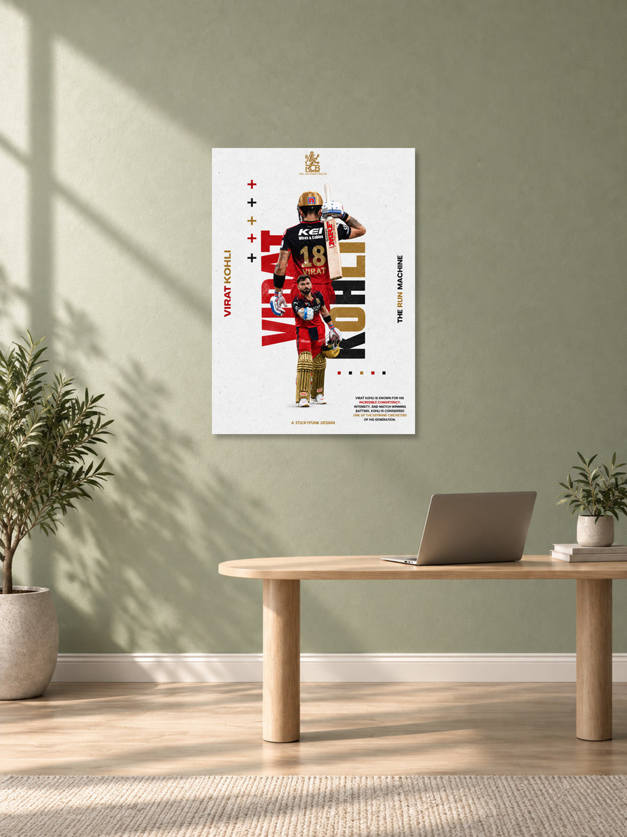 Virat Kohli RCB Run Machine cricket wall poster mockup